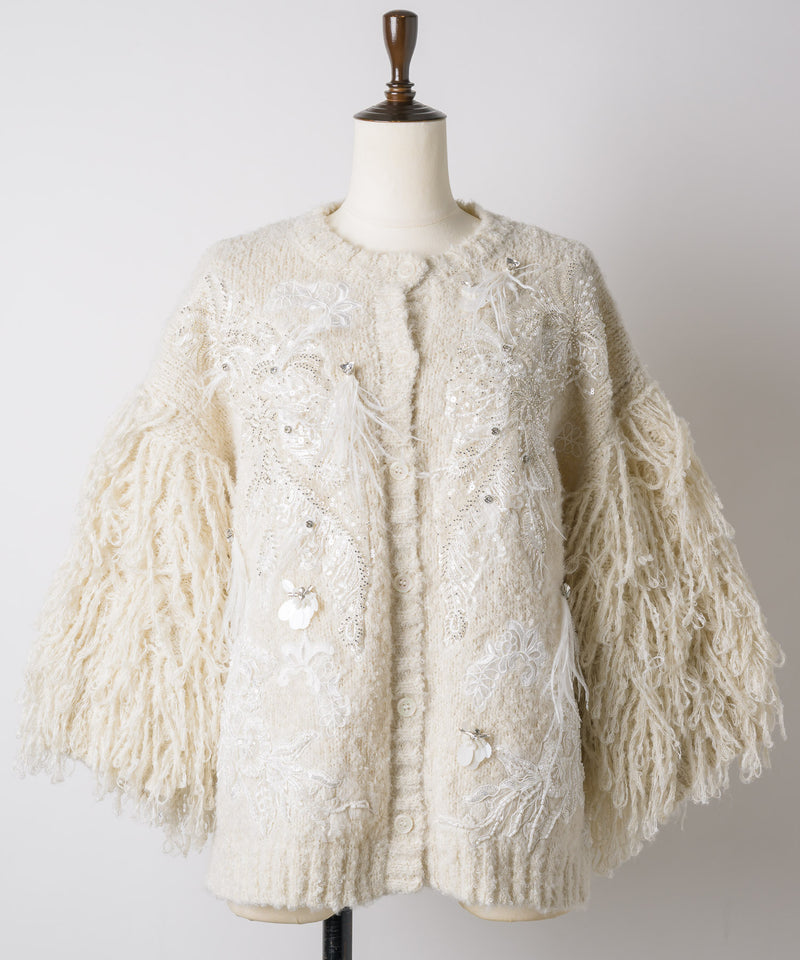 【予約】【TEN by LA BELLE ETUDE】レース刺繍MIXモチーフ×ループフリンジニットカーディガン