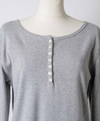 【GIUNON】henley neck scallop long-t / ヘンリーネックスカラップトップス