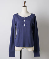 【GIUNON】henley neck scallop long-t / ヘンリーネックスカラップトップス