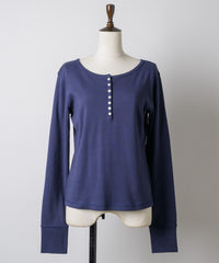 【GIUNON】henley neck scallop long-t / ヘンリーネックスカラップトップス