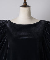 【予約10%OFF】レースカフスベロアギャザーパフスリーブTOPS