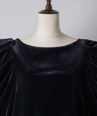 【予約10%OFF】レースカフスベロアギャザーパフスリーブTOPS
