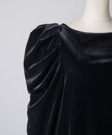 【予約10%OFF】レースカフスベロアギャザーパフスリーブTOPS