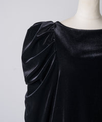 【予約10%OFF】レースカフスベロアギャザーパフスリーブTOPS