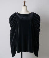 【予約10%OFF】レースカフスベロアギャザーパフスリーブTOPS