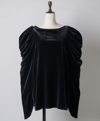 【予約10%OFF】レースカフスベロアギャザーパフスリーブTOPS