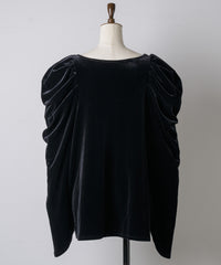 【予約10%OFF】レースカフスベロアギャザーパフスリーブTOPS