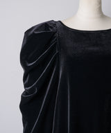 【予約10%OFF】レースカフスベロアギャザーパフスリーブドレス