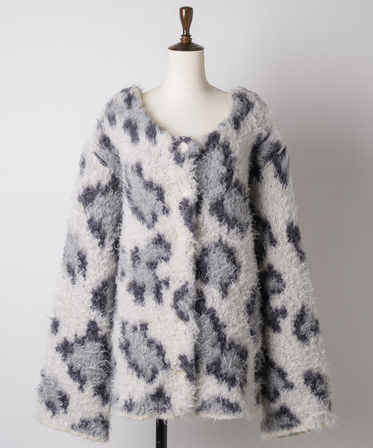 【予約】カール起毛レオパード2wayニットジャコット