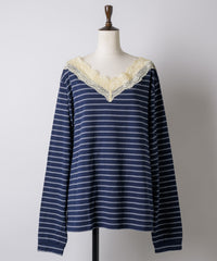 【GIUNON】2way border lace tops / 2way ボーダーレーストップス