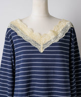 【GIUNON】2way border lace tops / 2way ボーダーレーストップス