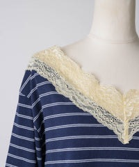 【GIUNON】2way border lace tops / 2way ボーダーレーストップス