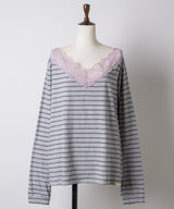 【GIUNON】2way border lace tops / 2way ボーダーレーストップス