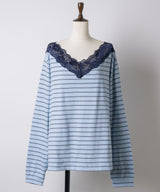 【GIUNON】2way border lace tops / 2way ボーダーレーストップス
