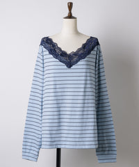 【GIUNON】2way border lace tops / 2way ボーダーレーストップス