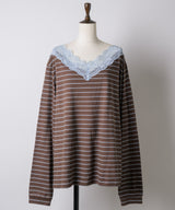 【GIUNON】2way border lace tops / 2way ボーダーレーストップス