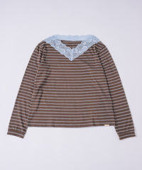 【GIUNON】2way border lace tops / 2way ボーダーレーストップス