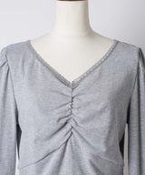 【GIUNON】shirring stretch lace long-t / シャーリングストレッチレースロンT