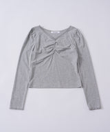 【GIUNON】shirring stretch lace long-t / シャーリングストレッチレースロンT