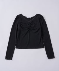 【GIUNON】shirring stretch lace long-t / シャーリングストレッチレースロンT