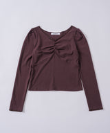 【GIUNON】shirring stretch lace long-t / シャーリングストレッチレースロンT