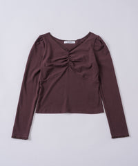 【GIUNON】shirring stretch lace long-t / シャーリングストレッチレースロンT