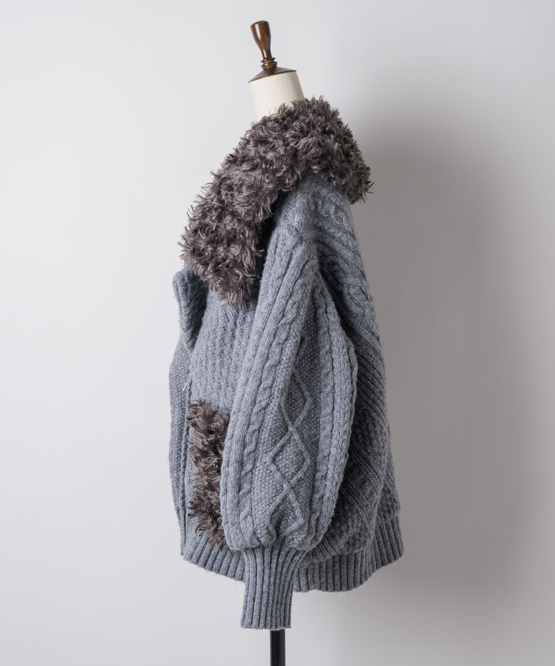 【予約10%OFF】【TEN by LA BELLE ETUDE】ニッティングパターン×ファーニットライダースジャコット