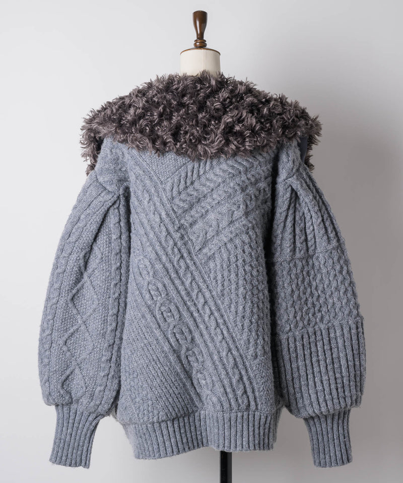 【予約10%OFF】【TEN by LA BELLE ETUDE】ニッティングパターン×ファーニットライダースジャコット