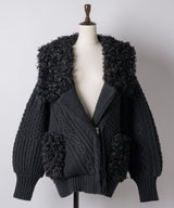 【予約10%OFF】【TEN by LA BELLE ETUDE】ニッティングパターン×ファーニットライダースジャコット