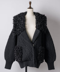 【予約10%OFF】【TEN by LA BELLE ETUDE】ニッティングパターン×ファーニットライダースジャコット
