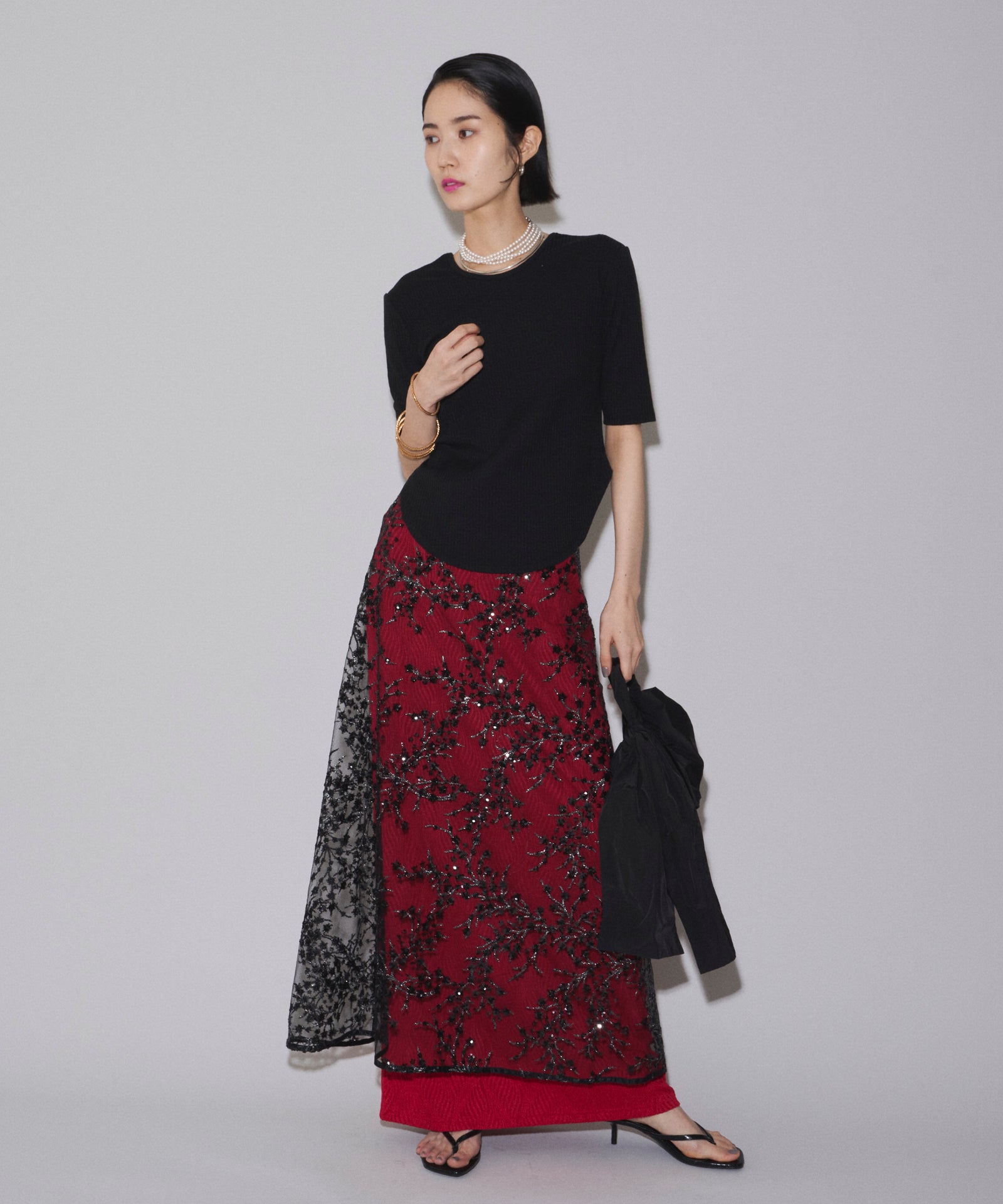 yae】Flower spangle wrap skirt/フラワースパンコールラップスカート