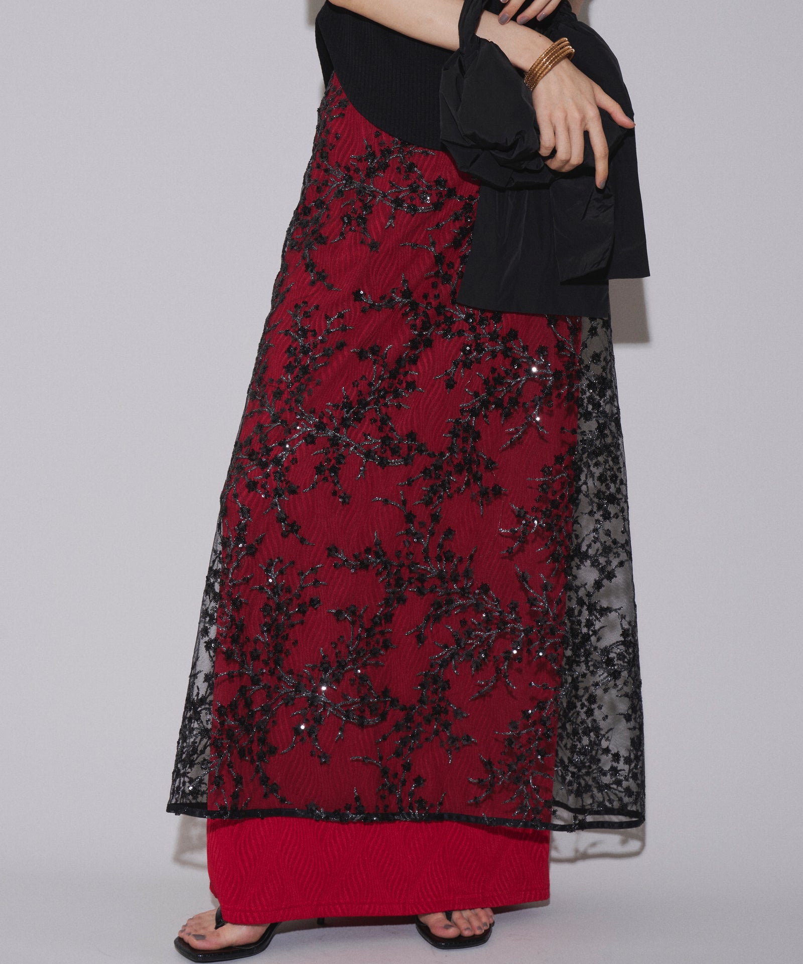 yae フラワースパンコールラップスカート yae】Flower spangle wrap skirt/フラワースパンコールラップ