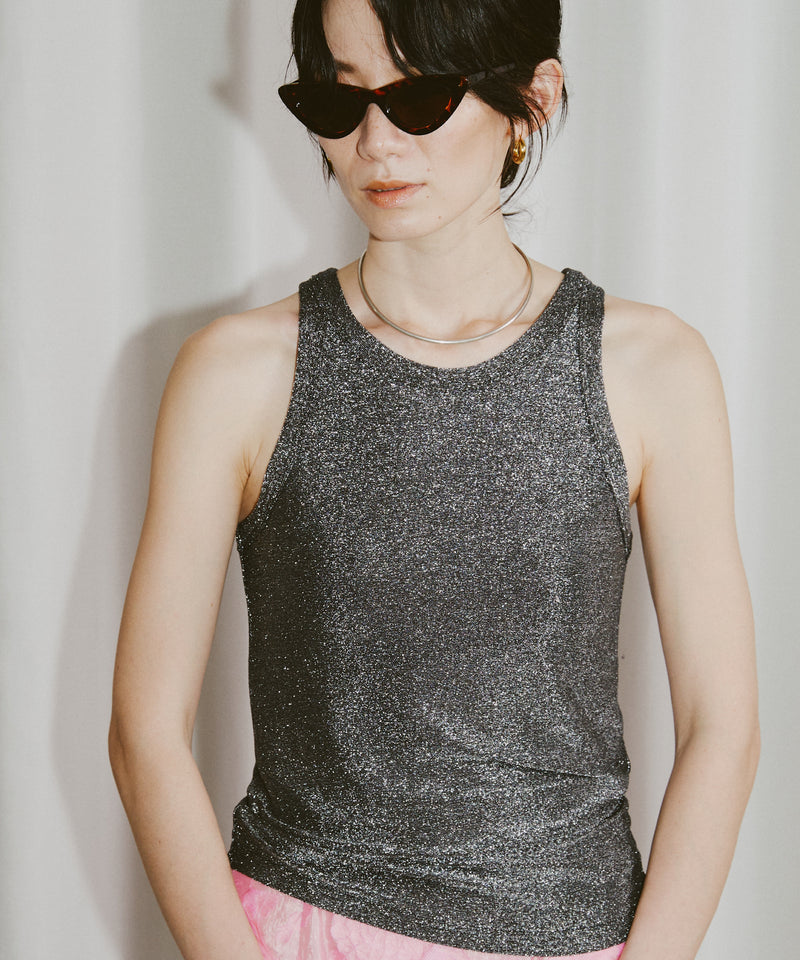 【yae】Glitter tank top / カップ付きグリッタータンクトップ