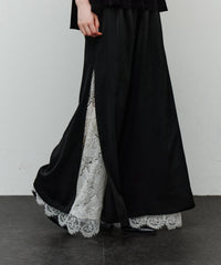 【一部カラー予約】【再入荷】深スリットコンシール×レースデザインワイドパンツ