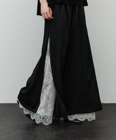 【一部カラー予約】【再入荷】深スリットコンシール×レースデザインワイドパンツ