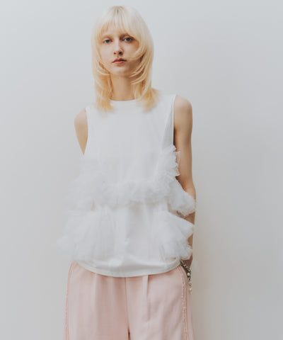 ボリュームフリルチュールデザインカットタンク