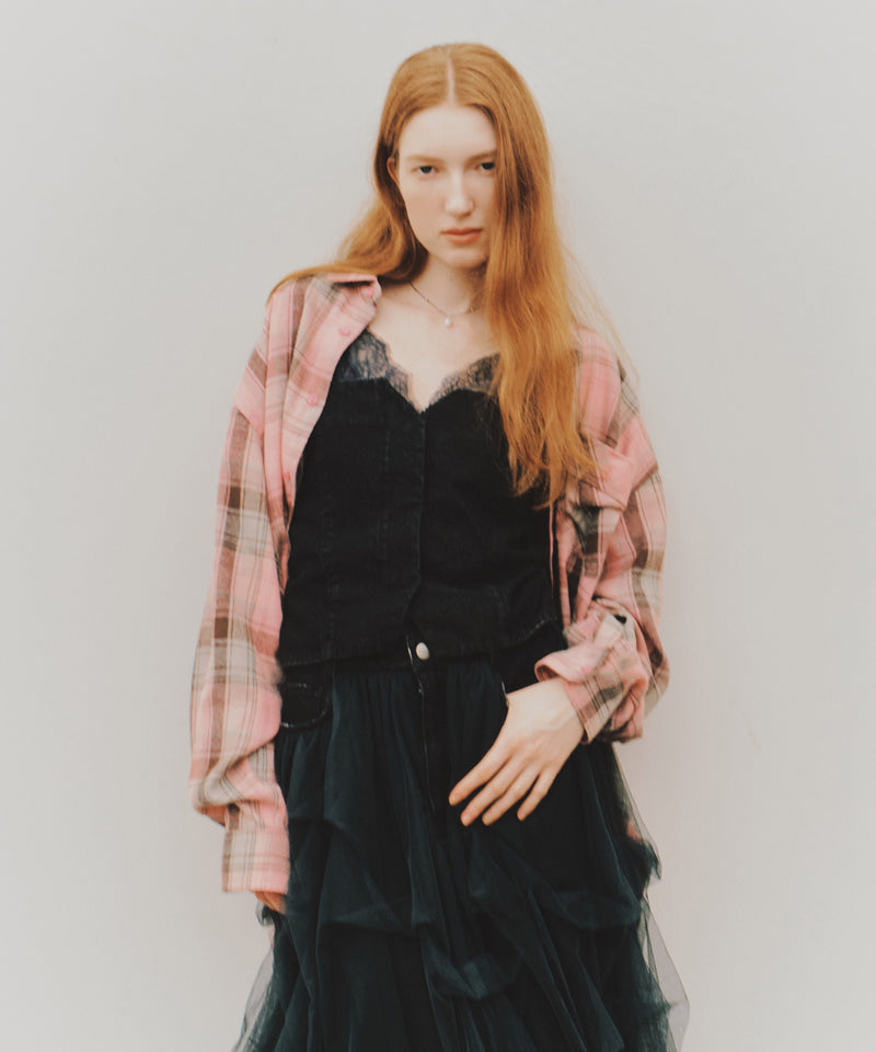 J1U by LA BELLE ETUDE】オーバーサイズPINKチェックシャツ – LA BELLE