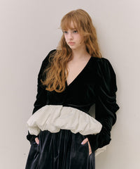 【予約開始待ち】【J1U by LA BELLE ETUDE】クラシカルベロアパフスリーブ×ペプラムジャケット