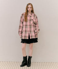 【予約開始待ち】【J1U by LA BELLE ETUDE】オーバーサイズPINKチェックシャツ