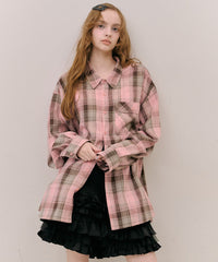 【予約開始待ち】【J1U by LA BELLE ETUDE】オーバーサイズPINKチェックシャツ