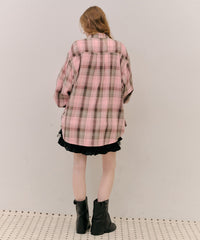 【予約開始待ち】【J1U by LA BELLE ETUDE】オーバーサイズPINKチェックシャツ