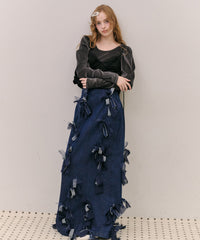 【J1U by LA BELLE ETUDE】many ribbon denim skirt