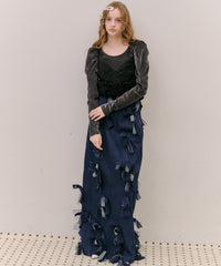 【J1U by LA BELLE ETUDE】many ribbon denim skirt