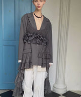 【予約10%OFF】アシンメトリーチュールドッキングテーラードJK