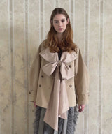 【予約10%OFF】カーブスリーブボウタイリボンショートトレンチ