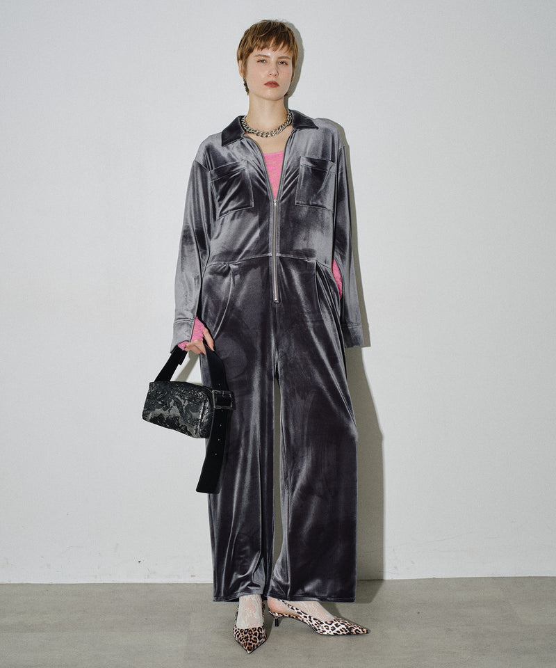 【yae】Fastener slit velours jumpsuit / ファスナースリットジャンプスーツ