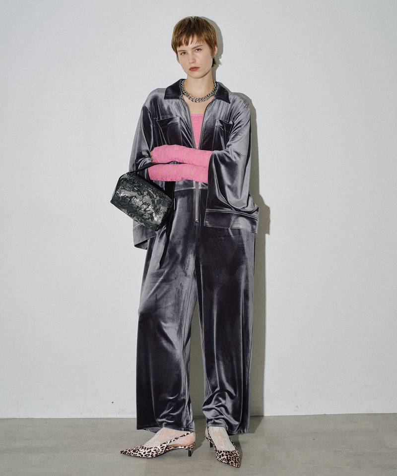 【yae】Fastener slit velours jumpsuit / ファスナースリットジャンプスーツ