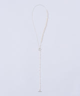 【loni】Crop pearl asymmetry long necklace